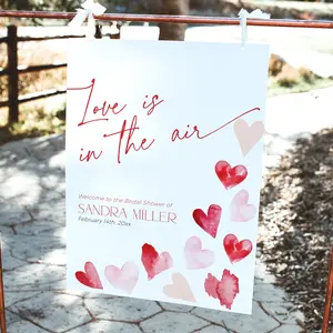 Valentine Bridal Shower Welcome Sign Template Coquette Love is in the Air Signage Red and Pink Hearts February Bachelorette Decor