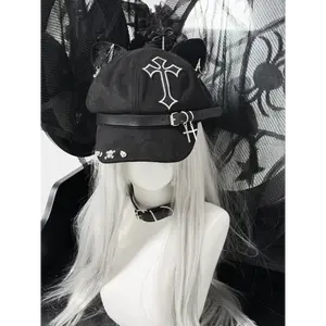 Cat ear hat, cross, spicy girl, punk subculture, cute kitten hat, beret, y2k
