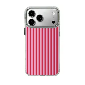 Red striped phone case, suitable for iPhone17 ProMax, 16Pro, 15, 14, 13, 12, smartphone case, premium electroplated silver frame, military-grade protection