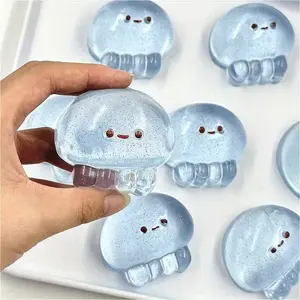 1pc Transparent Blue Jellyfish Squeeze Toy, Taba Jelly Squeeze Toy, Quick Rebound Feel, Fun and Novel Pinching Toy, Holiday Birthday Gifts, Choose Texture Crack Design, Ideal Gift for Thanksgiving, Kawaii Squishies