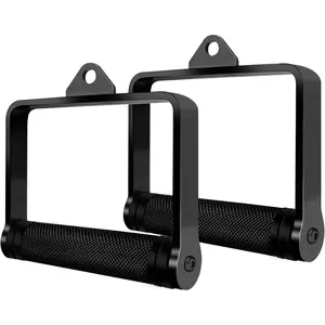 D Handle  Attachment for Weight Workout, Heavy Duty Steel with Non-Slip Rubber Grip (Black)