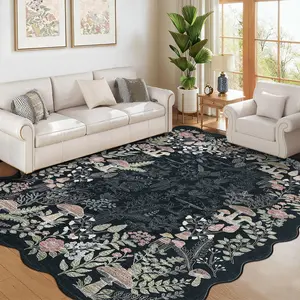 Mushroom-shaped Fan-shaped Border Rug Washable Printed Area Rug Ultra-thin Interior Decorative Rug Soft Non-slip Low-pile Foldable for living room Bedroom Farmhouse Study Restaurant Cafe