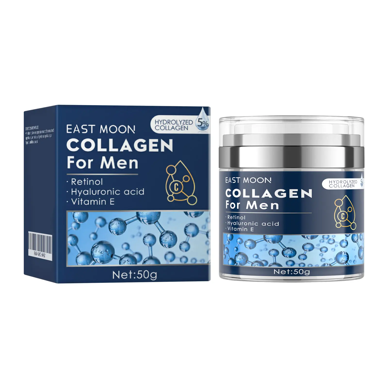 Men's Collagen Anti-Aging Wrinkle Cream 50g - Hydrating Moisturizer for Adults, All Skin Types, Sensitive Skin with Hyaluronic Acid, Evening Moisture, Firming, Smoother Complexion, 24-Month Shelf Life Daily Lotion