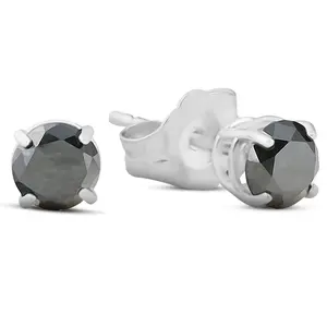 1 1/2ct Black Diamond White Gold Earrings 14K White