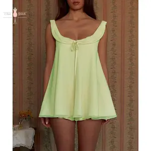 Women's Summer Shorts Outfit Loose Fit Stylish Solid U Neck Long Tank Tops and Low Rise Shorts 2 Pcs Set Womenswear Clothes