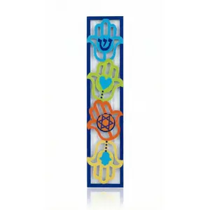Four Hamsa Mezuzah Made in Israel Aluminum 5.1/2 Inches Tall with Extra Strong Mounting Tape No Nails Needed Option for 4 or 5 Inch Scroll