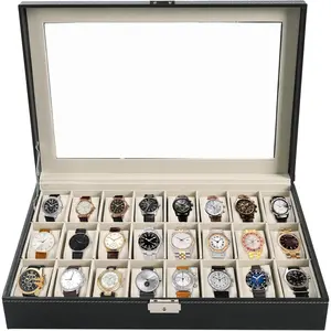Watch Box 24 Slot Elegant Portable Black Watch Collection Box Case  Men & Women