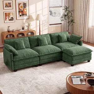 Summergarden【3 Packages Shipping】GuroMagicSofa 111.5'' L-Shaped Modular Sectional Sofa - Comfy Cloud 3-Seater with 1 Movable Ottoman, Cloud Sofa,Deep Seat Linen Couch for Living Room, Beige Color ,Comfort & Stylish Design,Chenille pink