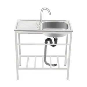 Freestanding Single Bowl Stainless Steel Sink with 360° Swivel Faucet & Bottom Storage Shelf, 13.7x12.2x5.12 Inch Large Basin, 66 lbs Load Capacity, for Kitchen Laundry Room Bar Outdoor Food Truck