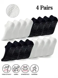 4 Pairs Women's Short Yoga Socks, Anti-Slip Professional Yoga Socks, Pilates Socks, Breathable Sports Socks, Ankle Grip, Soft and Comfortable, All Seasons
