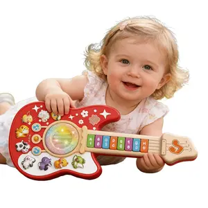 Baby Animal Sound Guitar Toy, Interactive Music Toy with Piano Keys and Light-Up Knobs, Early Learning Educational Toy for Babies, Infant Sensory Toy, Kids Christmas Gift