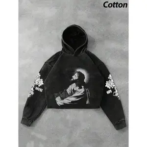 Unisex Jesus Print Hoodie, Casual Regular Fit, Letter Pattern, Suitable for Men’s Daily Wear, Autumn/Winter Clothing