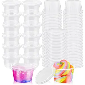 50 Sets 4 Oz Clear Slime Containers with Lids,Disposable Portion Condiment Container Jello Shot Cups,for Meal Prep,Dipping Sauces,Salad Dressing