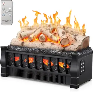 21 Inch Electric Fireplace Log Heater Remote Control Realistic Flame Effect Ember Bed, Leaves Pattern, Overheated Protection, Adjustable Brightness&Speed, Indoor Use（750W/1500W）