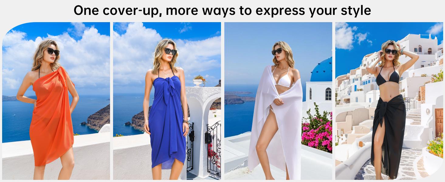Womens Beach Sarong Chiffon Swimsuit Coverups Sheer Bikini Wraps for Swimwear Bathing Suit Cover Up