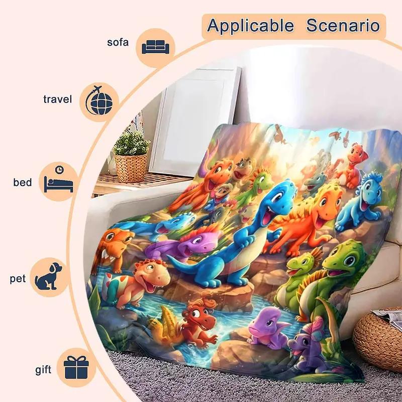 Soft Funny Throw Blanket Cartoon Dinosaur Print Pattern Flannel Blanket, Soft Comfortable, Cool Bedroom Bedding Blankets for Home Office Travel Camping, Kid Blanket