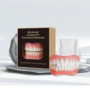 Advanced Custom-Fit Functional Dentures Set Natural Realistic Upper & Lower Snap On False Teeth With 50G Thermoplastic Gutta Percha Beads DIY Moldable Temporary Cosmetic Teeth For Missing Broken Stained Teeth Instant Smile Makeover For Men Women