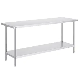 VEVOR Stainless Steel Prep Table, 24 x 72 x 34 Inch, 880 lbs Load Capacity, Heavy Duty Metal Worktable with 3 Adjustable Height Levels, Commercial Workstation for Kitchen Garage Restaurant Backyard