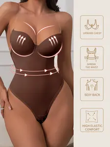 Women's Adjustable Strap Shapewear Bodysuit with Bra, Push-Up & Tummy Control, Casual All-Season Undergarment, Thin Ruched Design, Fit, Basic Underwear, Womenswear