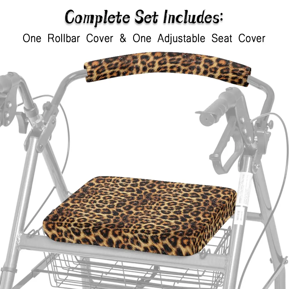 Leopard  Rollator Walker Seat & Backrest Rollbar Covers Set  - Durable Washable for Men Women Seniors - Comfort Upgrade for Daily Walks Grocery Runs Park Visits Senior Living Community Use