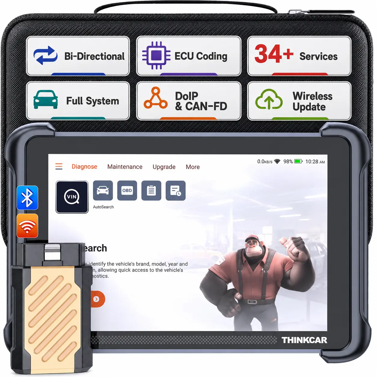 THINKCAR 673BT Bidirectional OBD2 Scanner – 28+ Resets, Full System Diagnostics with CAN FD & DoIP, AutoVIN, 7" Touchscreen, Bluetooth 5.0, Lifetime Free Updates, No Fees – DIY Repairs, Home Garage, Great Gift for Car Lovers, Handy Tool, Save Money