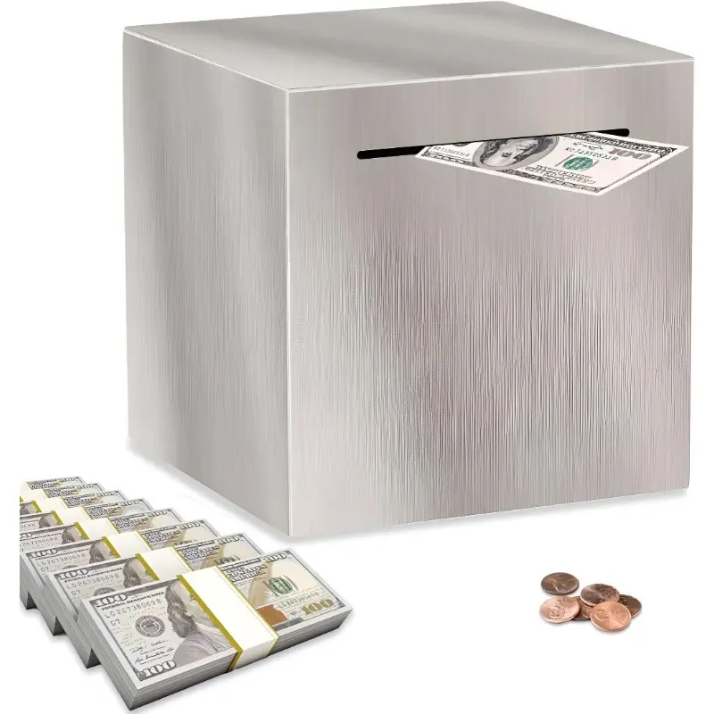 Piggy Bank for Adults, Stainless Steel Savings Bank for Adults, Piggy Bank Must Break to Open, Cash Coin Saving Box 5.9/4.7inch,) ，Money saving challenge, financial planning gift, lucky money box, gift for adults, household storage, money jar decoration.