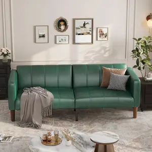 75-Inch Modern Faux Leather Convertible Couch