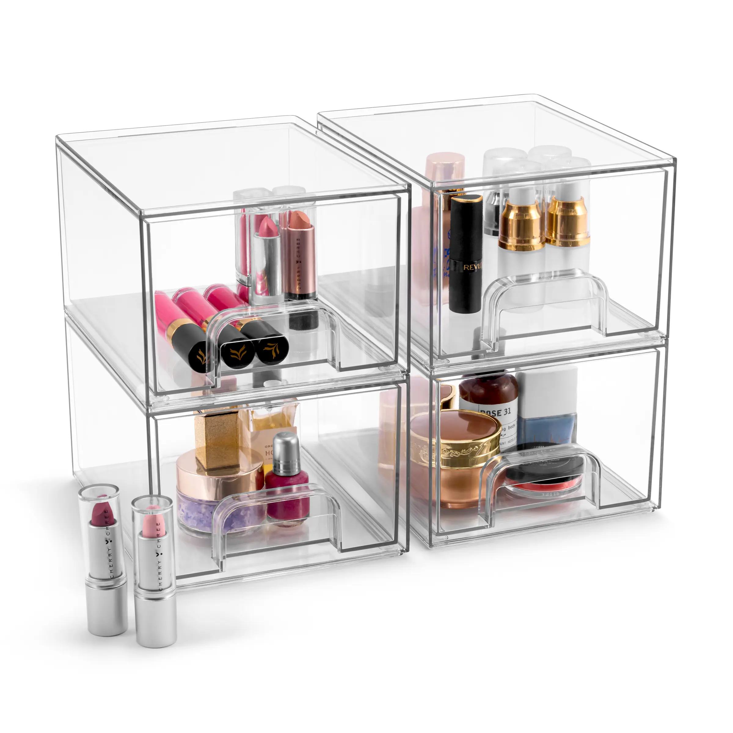 Sorbus Durable Rectangular Acrylic Stackable Storage Containers Set - Dustproof Drawer Type with Smooth-Gliding Pull-Out Drawers, Multi-Size Home Organizer for Vanity Organization, Cosmetics Organizer Storage, Food and Beverage Use