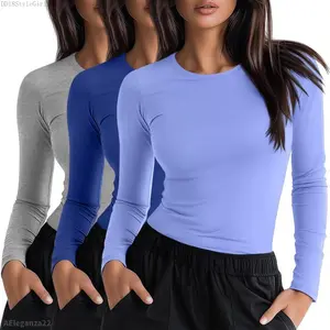 3 Pack Womens Underscrub Shirts Long Sleeve Crewneck Tops Fitted Layering Clothes Comfort Knit Tops for NurseAEleganza22DD18StyleGirlShop