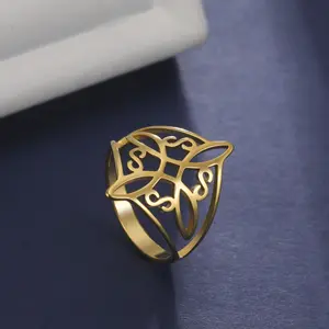 Hollow witch knot cross knot ring square continuous curling pattern stainless steel non-fading ring men and women gift amulet suitable for party
