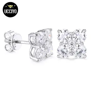 【#E294】925 Silver Synthetic Moissanite Earrings for Women and Men Screw Back Earrings 925 Sterling Silver Four Leaf Clover Exquisite Jewelry Birthday Gift