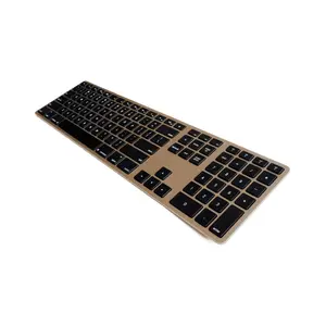 Matias FK418BTG Gold Wireless Aluminum Keyboard - 1600 mAh Batteries, Integrated Numerical Keypad, Pair Up to 4 Bluetooth Devices, Stays Powered On and Connected