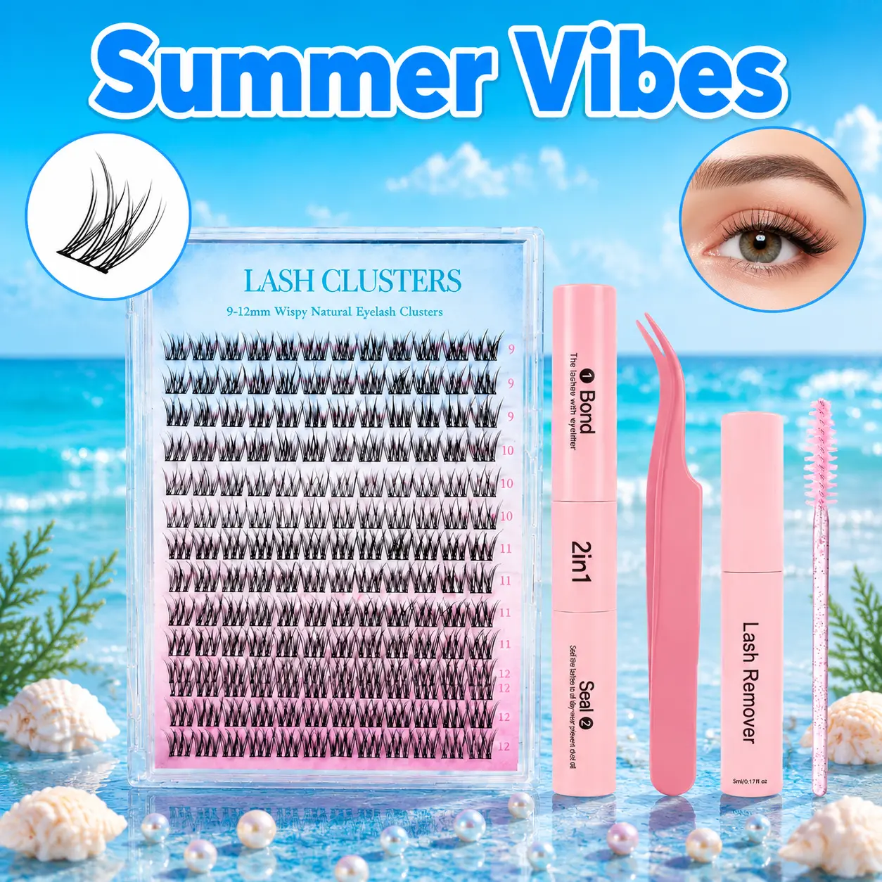 Lash Clusters Refill Pack D Curl – Wispy Fluffy Natural Thin Band Individual Eyelash Extensions 9-12mm | Soft Invisible Band Easy Apply DIY At-Home | Coquette Soft Girl Doll Eye Natural Look | Spring Daily No-Makeup Makeup Wedding Party Women Beginners