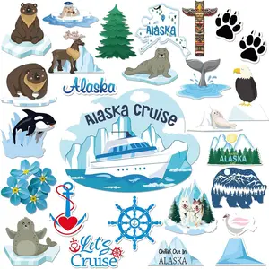 25 Pcs Alaskan Themed Fridge Magnetic Stickers Alaska Cruise Door Magnet Car Ship Magnetic Stickers Whale Sea Lion Seal Reindeer Refrigerator Magnet for Door Cruise Party Decor Luminous