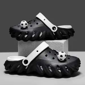 Men’s Classic Chunky EVA Slide Footwear, Slip-On Clogs with Soccer Charms, Breathable Sandals with Contrast Straps, Platform Garden Shoes with Panda Stealth Design,summervibes