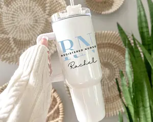 Custom Nurse Tumbler with Handle, Personalized 40oz RN Tumbler with Name, Registered Nurse Gift, Custom Title & Color, LPN NP cna pa Mug