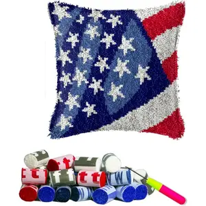 Latch Hook Kits Pillow National Flag Crochet Yarn Cushion Colour Printed Canvas Needlework DIY Pillowcase Arts Crafts Christmas Home Sofa Decoration 42x42cm/16X16in