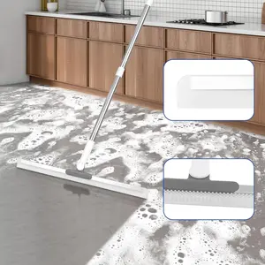 4-in-1 Floor Squeegee Pet Hair Remover Large Squeegee Broom for Floor with 53.5" Handle Perfect for Tiles, Marble, Wood, Bathroom, Garage, Shower, Window