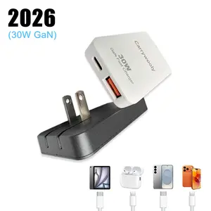 2-in-1 Pocket GaN Ultra-thin Charger Plug for iPhone 17 USB C,Travel Essentials Brick Multiport,Lightening+ Type C ,30W Fast Charging Foldable Block for iPhone 17 Pro/16/15/14/13,iPad,Galaxy