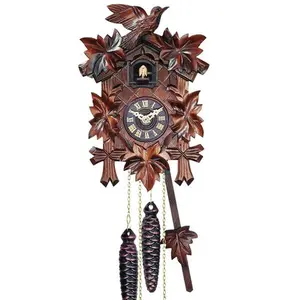 Quartz Cuckoo Clock 5-Leaves, with Singing Bird,Night Mode and Swinging Pendulum, Quartz Cuckoo Clock for Wall, Antique Clock Home Decor Wooden