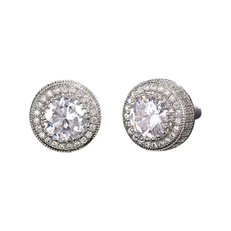 10mm CZ Stud Earrings for Men Women Streetwear Hip Hop Punk Unisex Earrings