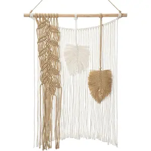 Wall Hanging Brown White Modern Macrame Wall Hanging Decor Leaf Woven Tapestry Bohemain Macrame Wall Art for Living Room Bedroom Dining