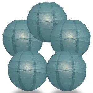 5-Pack 12 Inch Tahiti Teal Free-Style Ribbing, Hanging Paper Lanterns