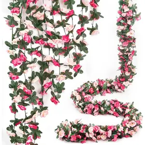 3Pcs 41FT Pink Flower Garland Artificial Rose Arch Vines Fake Spring Floral Garland for Flower Wall Backdrop Wedding Mothers Day Garden Tea Party Decoration