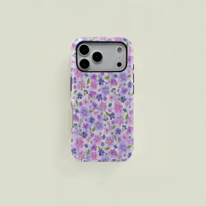 This light pink and purple watercolor-style floral protective case is a durable 2-in-1 device suitable for iPhone 17/16/15/14/13/12/11 Pro Max/Plus/Pro and Samsung Galaxy S25/S24/S23 Ultra series. It features a simple and stylish design.