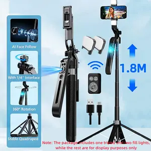 Automatic Face Tracking Tripod Light with 360° Rotation, 71 Inch Expandable Selfie Stick for iPhone Smartphone Video, Smart Tracking Mobile Phone Stand, Tripod Remote