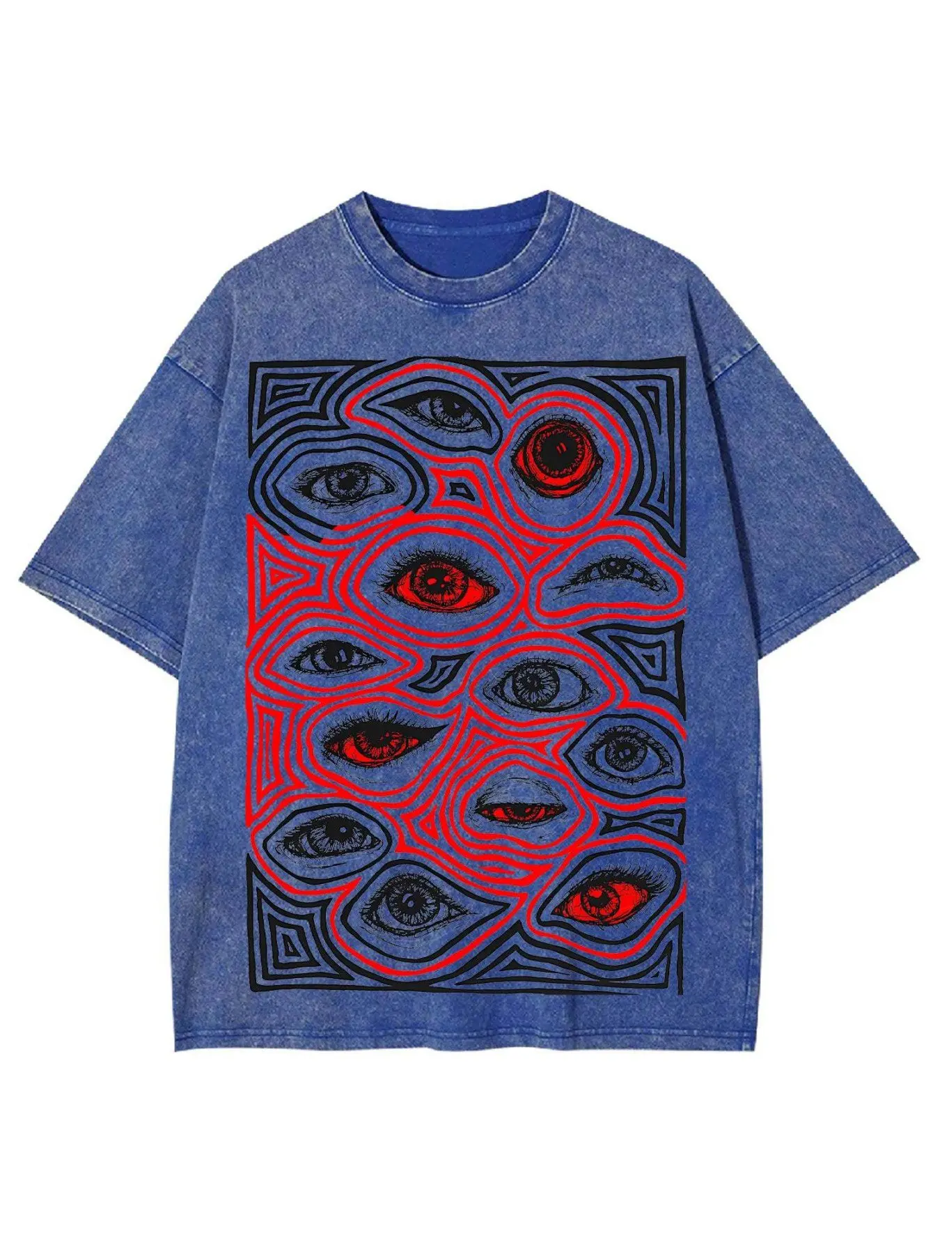 Mens And Womens Wear Heavy Duty Printed T Shirts Eyes Pattern Print 100 Percent Pure Cotton Soft And Breathable Regular Fitted Sailor Collar Short Sleeve T Shirts Retro Street Hip Hop Style All Season Casual Wear Machine Washable
