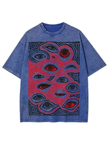 Mens And Womens Wear Heavy Duty Printed T Shirts Eyes Pattern Print 100 Percent Pure Cotton Soft And Breathable Regular Fitted Sailor Collar Short Sleeve T Shirts Retro Street Hip Hop Style All Season Casual Wear Machine Washable