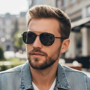Fashionable Retro Double-Bridge Polarized Men's Sunglasses, Casual & Business Premium Sunglasses, Trendy Driving Glasses