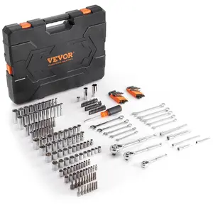 VEVOR Mechanics Tool Set, 205 Pcs 1/4" 3/8" 1/2" Drive Deep and Standard Sockets, SAE and Metric Mechanic Tool Kit with Bits, Combination Wrench, Hex Wrenches, Accessories, Storage Case VEVOR Super Brand Day